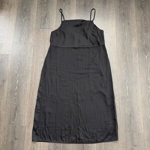Old Navy Womens 90s Midi Slip Dress XL Black Y2K Satin Minimalist LBD Gothic
